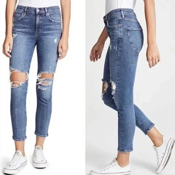 Agolde Sophie High Rise Skinny Distressed Blow Out Knees Ripped Jeans Size 25 - Picture 1 of 6
